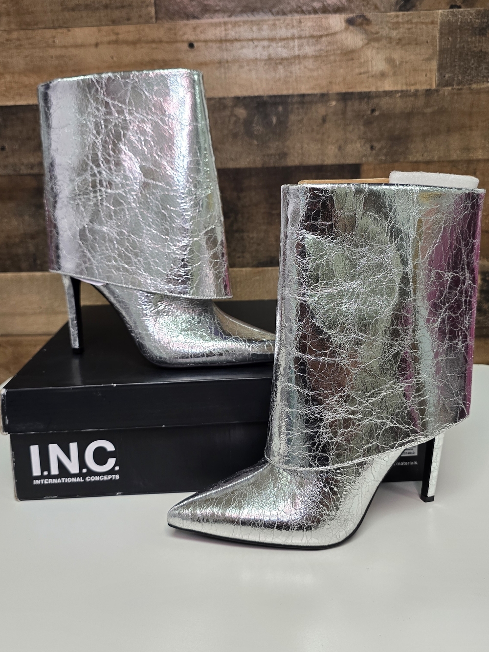 INC International Concepts Metallic Silver Pointed Stiletto Booties Size 7M